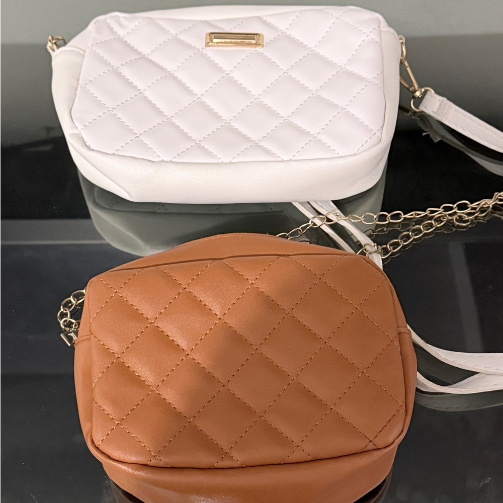 Both - Quilted Crossbody Bag - White & Tan